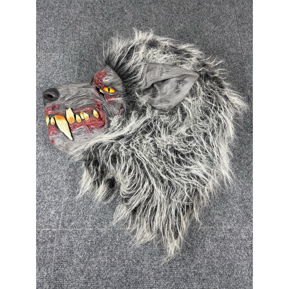 Werewolf Costume Mask‎ Adult Size Gray Fur Latex Wolfman Halloween Full Face